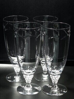 4 Tiffin Franciscan Mimi Ice Tea Glasses cut crystal botanical leaf sculpted